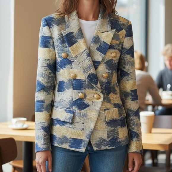 Blue Metallic Patchwork Jacket The Olmey - Picture 10 of 11